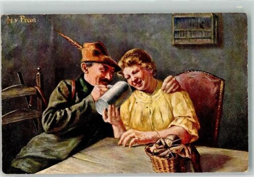 sign. H. v. Preen Liebespaar Bierkrug Stricken Serie 422 Marke Palette