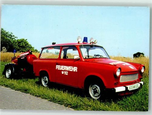 Könnigde Feuerwehr-Trabant 601 Kombi Baujahr 1981 m. Lschanhänger Postkartenbuch Trabi Karte Nr. 20 Freiwillige Feuerwehr