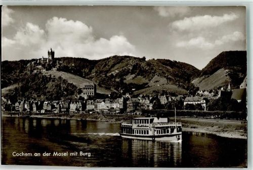 Cochem beschnitten FOTO AK Burg Motorschiff Stadt Cochem
