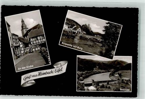 52396 W5169 Heimbach , Eifel Foto AK Kirche Burg Stausee