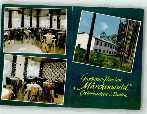 Osterburken Werbekarte Gasthaus Pension Märchenwald Rückseite mit Anfahrtsplan
