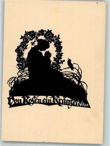 Mutter mit Baby Vogel Spruch Scherenschnitt