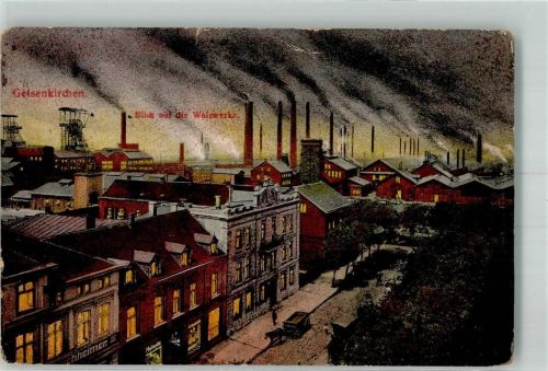 Gelsenkirchen 1915 Rauchende Schlote über den Walzwerken Verlag Hermann Lorch 1622