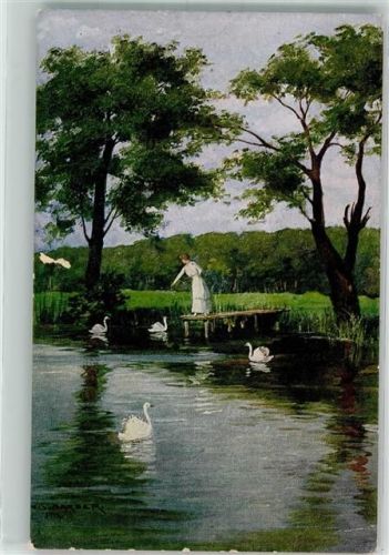 Am Stillen Wasser Frau Schwäne WBSS Meistergalerie Nr. 4928