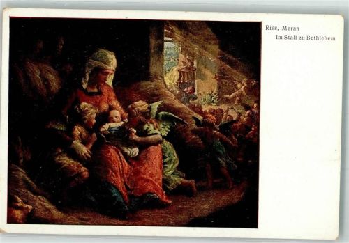 Meran Merano Im Stall zu Bethlehem Maria Jesus Engel Riss, Th. Künstlerkarte