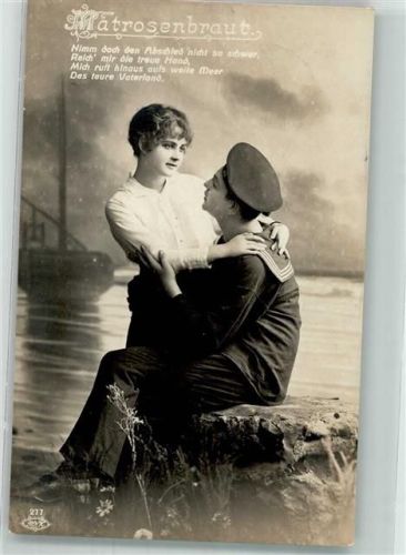 1917 Matrose mit seiner Liebsten am Meeresstrand Fotostudioaufnahme BNK 277 Feldpost WK I Rötz