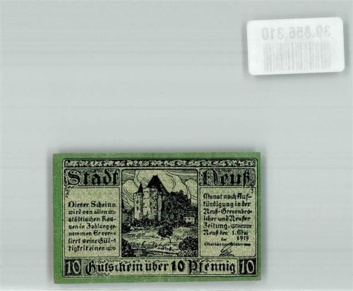 Neuss 1919 Gutschein über 10 Pfennig Obertor