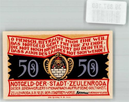 Zeulenroda 1921 50 Pfennig Pahren