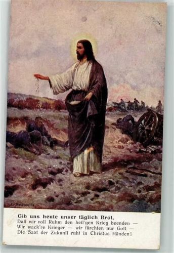 sign. Setkowicz Jesus sät auf dem Schlachtfeld Getreide aus WK I