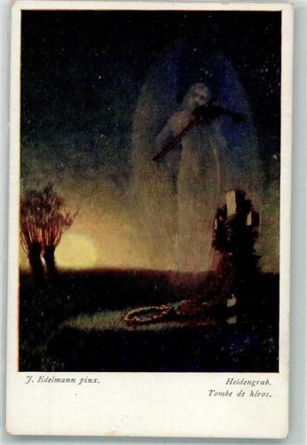 sign. Edelmann Ein Engel spielt über einem Soldatengrab die Geige WK I Wiener Kunst Nr. 1871