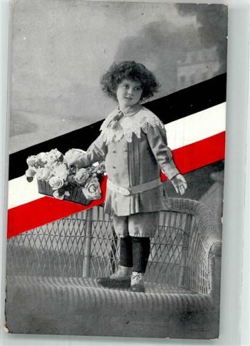 1915 Kind im Sonntagsstaat mit einem Korb voller Rosen Feldpost WK I Regensburg Maschinenstempel