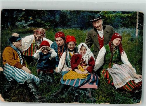 1918 Russisch-Polnische Familie in farbenfrohen Trachten Feldpost WK I 7. Landsturm Inf.-Batl.
