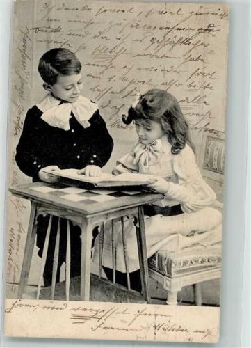 1910 Kinder Buch lesen Schach