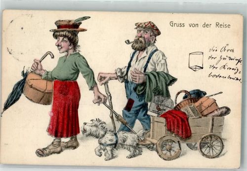 1912 Ziemlich abgerissenes Ehepaar auf Reise Humor Vagabund