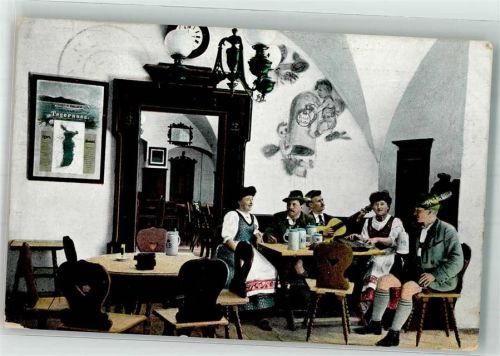 Tegernsee 1909 Gasthaus Bräustüberl Tracht Bierkrug Gitarre Zither