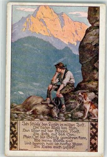 Volkslied Hirsch Jagdhund Jäger sign. Kutzer, Ernst Verein für das Deutschtum im Ausland Nr.9