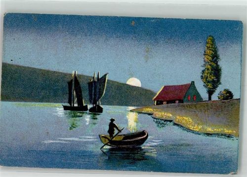 1926 Ruder- und Segelboote auf einem glitzernden Gewässer