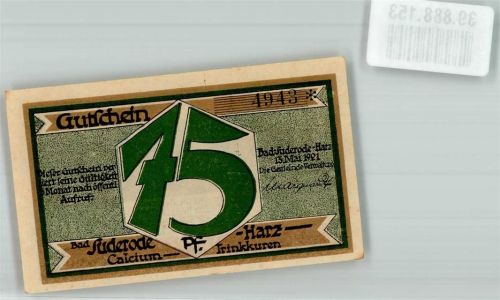 Bad Suderode 1921 75 Pfennig Gutschein No. 4943