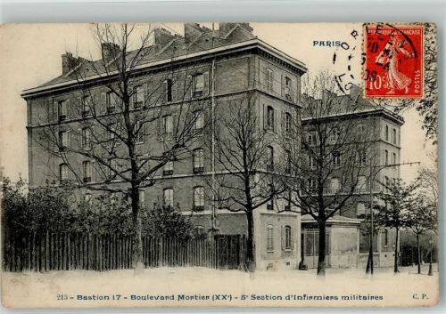 Paris 1908 Kaserne Boulevard Mortier Briefmarke Bildseite