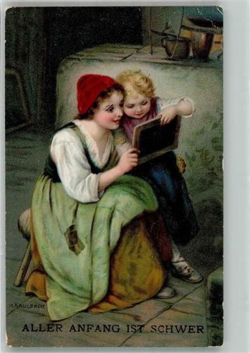 1916 Tafel Kinder Aller Anfang ist schwer sign. Kaulbach, H.