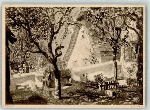 1942 sign. Silberbauer Frühlingsgarten Werbung Eduscho Kaffee aus Bremen