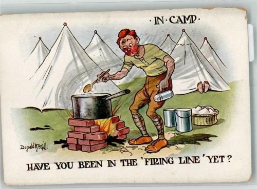 In Camp Feuer zum Kochen Humor Bildkarte