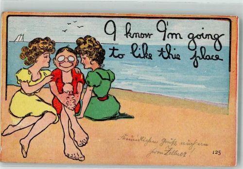 1929 Bademode Strandleben I know I´m going to like this place Hahn im Korb