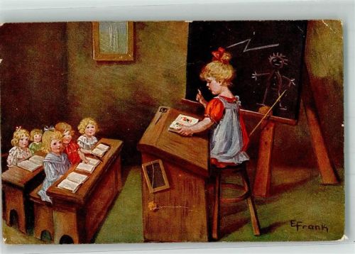1927 Mädchen am Lehrerpult vor der Schulklasse Künstlerkarte WSSB 6861