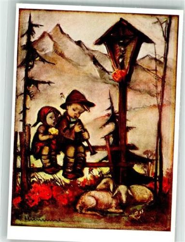 Hirtenlied Kinder an einem Feldkreuz mit Schafen Verlag Josef Müller Nr. 4971