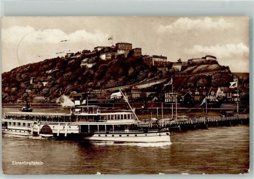 Koblenz Raddampfer Schiffbrücke m. Blick a.d. Festung Ehrenbreitstein