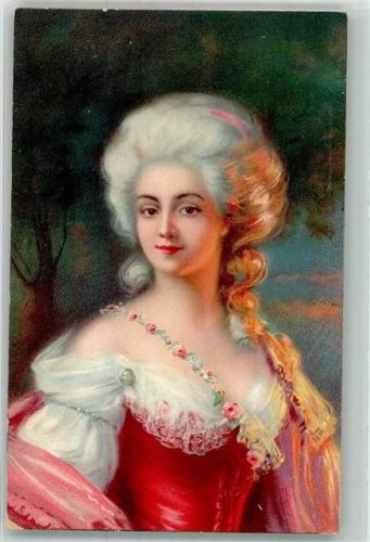 Junge elegante Frau im klassischen Kleid Werbekarte Parfumerie 8185