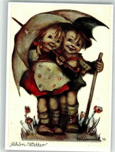 Zwei Kinder unterm Regenschirm Verlag Josef Müller Nr. 5008