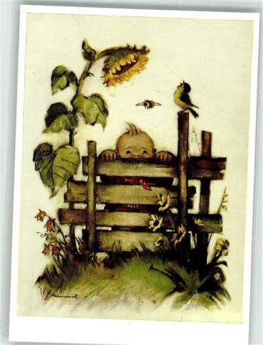 Kind mit Vogel und Biene am Weidenzaun Verlag Josef Müller Nr. 5727