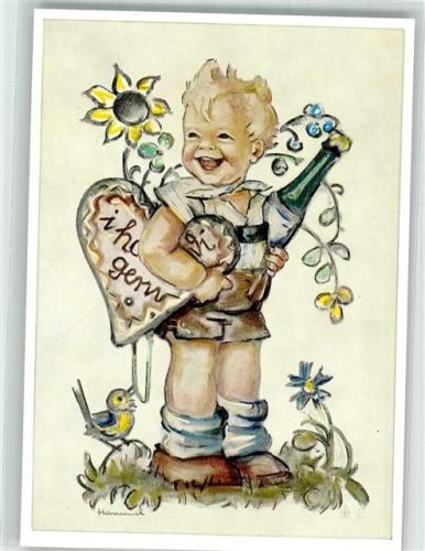 Kleiner Junge mit Lebkuchenherz und Weinflasche Verlag Josef Müller Nr. 5939