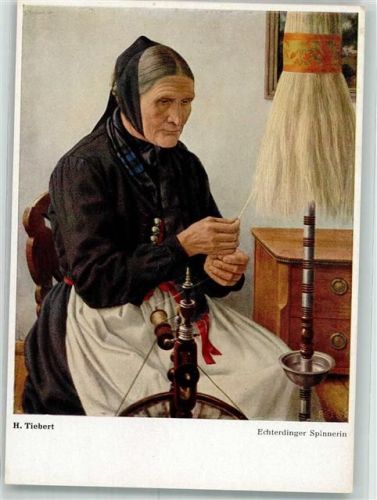 Echterdingen Echterdinger Spinnerin Spinnrad Tracht Garn H. Tiebert