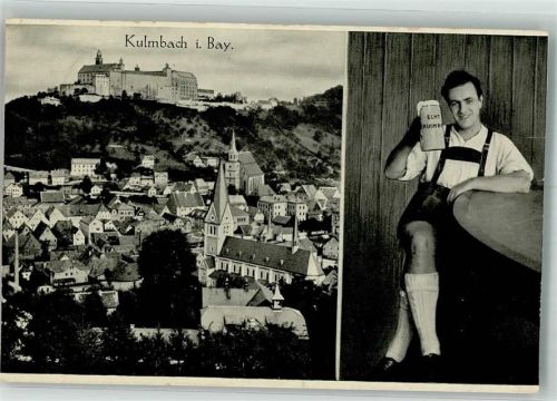 95326 W8650 Kulmbach 1939 Gebrauchsspuren Die Passenburg über den Dächern der Altstadt Tracht Bier Foto AK Verlag Löffler & Co. Karte beschnitten