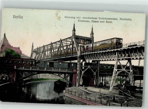 Berlin Mitte 1909 Eisenbahn Hochbahn Straße Kanal Kreuzung