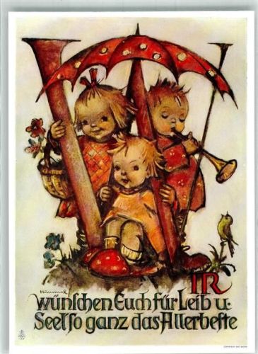 Drei kleine Kinder unterm Regenschirm Verlag Josef Müller Nr. 5603