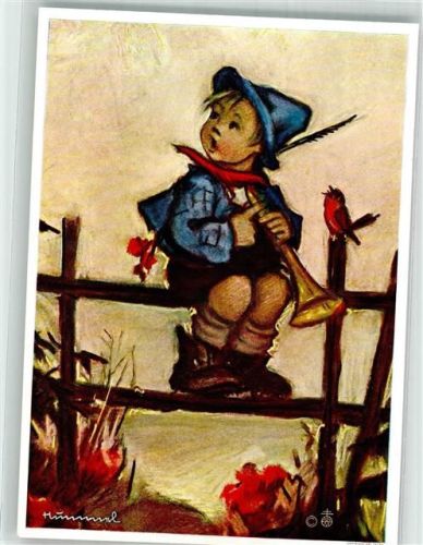 Kleiner Junge sitzt mit Flöte auf dem Gartenzaun Verlag Josef Müller Nr. 14866