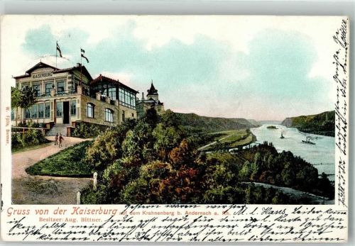 Andernach 1903 Gasthaus Kaiserburg Krahnenberg Schwarz-Weiß-Rot Fahne