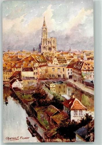 Strasbourg sign. Flower, Charles Beim Wörthel Oilette Serie Strassburg No. 676