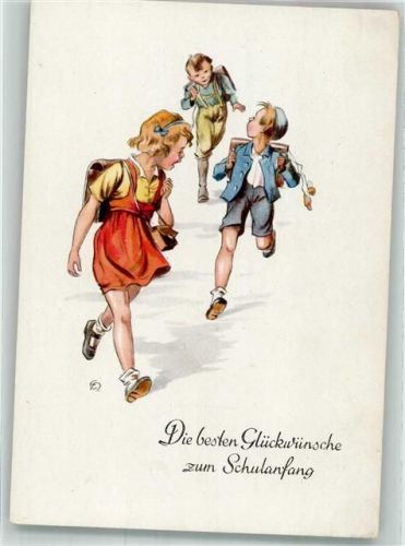 sign. Neubert Erhard Glückwunsch Kinder Ranzen Serie 55 Nr. 4337