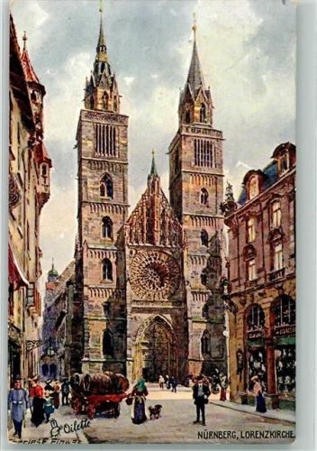 Nürnberg 1906 sign. Flower, Charles Lorenzkirche Oilette Kollektion Deutscher Städte Serie I Nürnberg No. 611