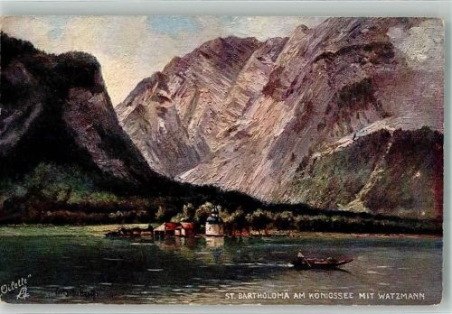Berchtesgaden 1915 St. Bartholomä am Königssee mit Watzmann Oilette Serie Berchtesgaden No. 688