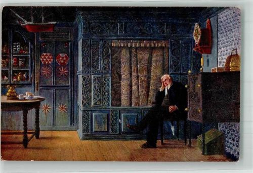 Innenarchitektur Friesisches Interieur Kojenbett Mann mit Pfeife Verlag Schwerdtfeger Nr. 557