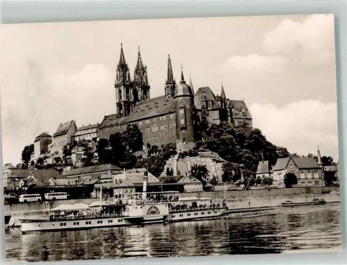 Meißen Raddampfer Kurort Rathen vor Dom und Albrechtsburg Fotograf Mehlig VEB Bild und Heimat