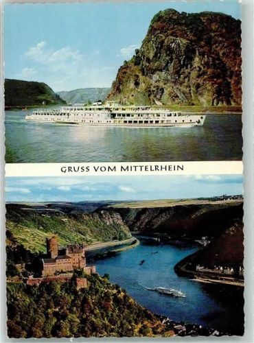Loreley Raddampfer MS Berlin unterhalb der Loreley und Burg Katz