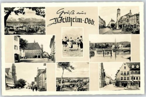 82362 W8120 Weilheim i. OB - Gesamtansicht, Ortspartie, Brunnen