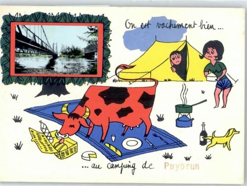 Puybrun Humor, Camping, Brücke, Kuh