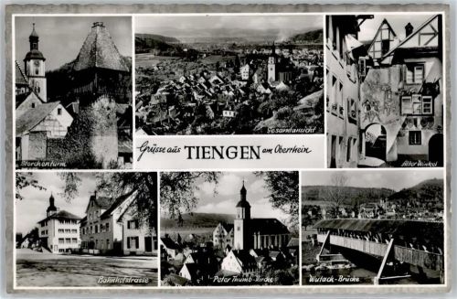 79761 W7890 Tiengen , Hochrhein - Storchenturm, Bahnhofstraße, Peter-Thumb-Kirche, Wutach-Brücke, Alter Winkel